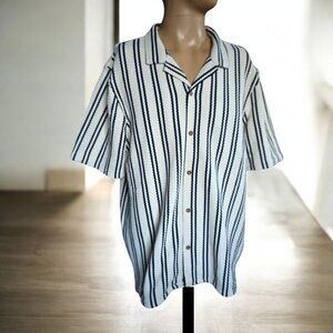 NWT RUXEN XL Chevron Striped Button Up Casual Short Sleeve Top